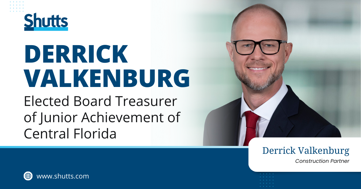 Derrick M. Valkenburg Elected Board Treasurer of Junior Achievement of